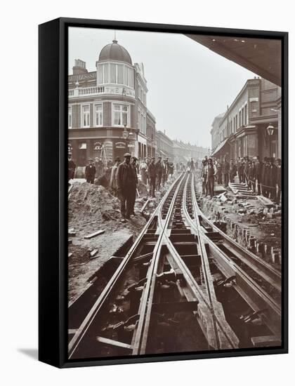 Men Working on Tramline Electricification, Wandsworth, London, 1906-null-Framed Stretched Canvas