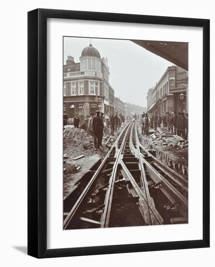 Men Working on Tramline Electricification, Wandsworth, London, 1906-null-Framed Photographic Print