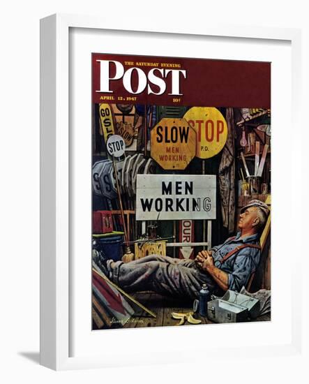 "Men Working," Saturday Evening Post Cover, April 12, 1947-Stevan Dohanos-Framed Giclee Print