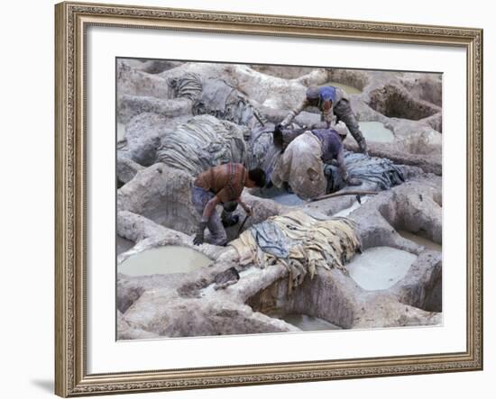 Men Working Tannery Vats in the Medina, Fes, Morocco-Merrill Images-Framed Photographic Print