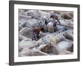 Men Working Tannery Vats in the Medina, Fes, Morocco-Merrill Images-Framed Photographic Print