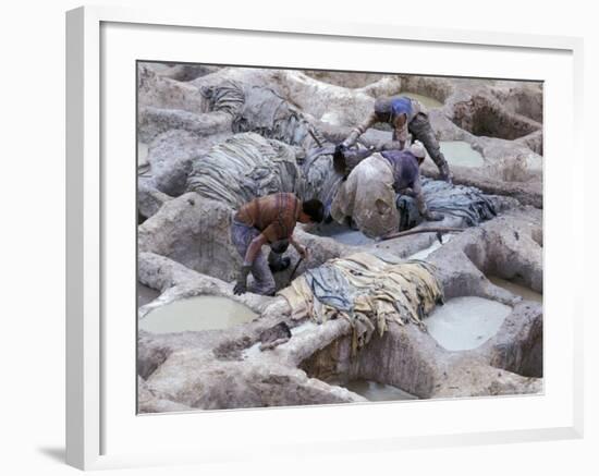 Men Working Tannery Vats in the Medina, Fes, Morocco-Merrill Images-Framed Photographic Print