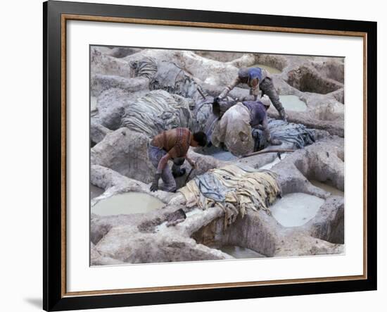 Men Working Tannery Vats in the Medina, Fes, Morocco-Merrill Images-Framed Photographic Print