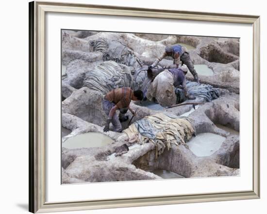 Men Working Tannery Vats in the Medina, Fes, Morocco-Merrill Images-Framed Photographic Print