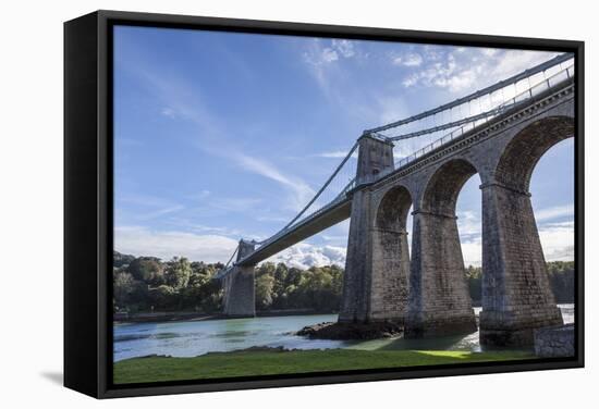 Menai Bridge Spanning the Menai Strait, Anglesey, Wales, United Kingdom, Europe-Charlie Harding-Framed Stretched Canvas