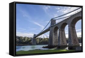 Menai Bridge Spanning the Menai Strait, Anglesey, Wales, United Kingdom, Europe-Charlie Harding-Framed Stretched Canvas