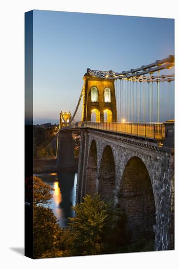 Menai Suspension Bridge at Night, Built in 1826 by Thomas Telford, Bangor, Gwynedd, Wales, UK-Stuart Black-Stretched Canvas