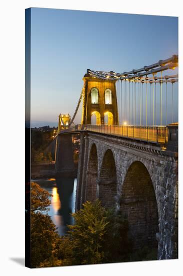 Menai Suspension Bridge at Night, Built in 1826 by Thomas Telford, Bangor, Gwynedd, Wales, UK-Stuart Black-Stretched Canvas