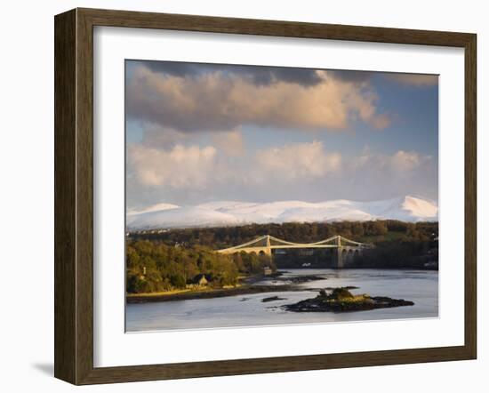 Menai Suspension Bridge Built by Thomas Telford in 1826, Anglesey, North Wales, UK-Pearl Bucknall-Framed Photographic Print