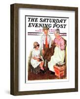 "Mending His Jacket," Saturday Evening Post Cover, October 17, 1931-Ellen Pyle-Framed Giclee Print