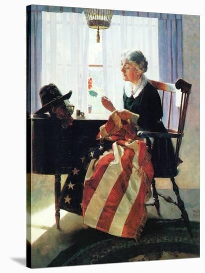 Mending the Flag-Norman Rockwell-Stretched Canvas