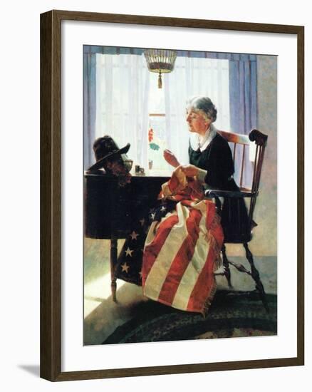 Mending the Flag-Norman Rockwell-Framed Giclee Print