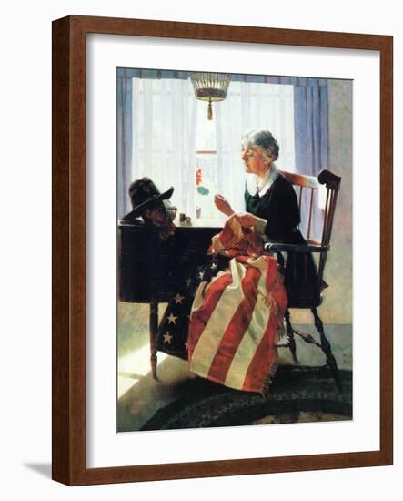 Mending the Flag-Norman Rockwell-Framed Giclee Print