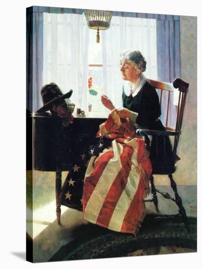 Mending the Flag-Norman Rockwell-Stretched Canvas