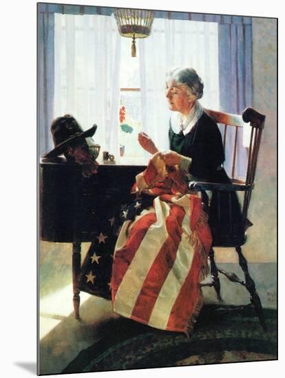 Mending the Flag-Norman Rockwell-Mounted Giclee Print