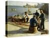 Mending the Nets, Newlyn, (Oil on Canvas)-Harold Harvey-Stretched Canvas