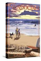 Mendocino, California - Beach Scene and Surfers-Lantern Press-Stretched Canvas