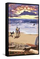 Mendocino, California - Beach Scene and Surfers-Lantern Press-Framed Stretched Canvas