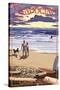 Mendocino, California - Beach Scene and Surfers-Lantern Press-Stretched Canvas