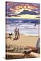 Mendocino, California - Beach Scene and Surfers-Lantern Press-Stretched Canvas