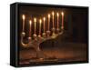 Menorah with Candles, Lit for Chanukah, Bellevue, Washington, USA-Merrill Images-Framed Stretched Canvas