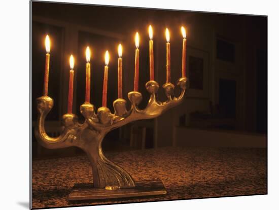 Menorah with Candles, Lit for Chanukah, Bellevue, Washington, USA-Merrill Images-Mounted Photographic Print