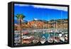 Menton - Colorful Port Town, Border France- Italy-Maugli-l-Framed Stretched Canvas