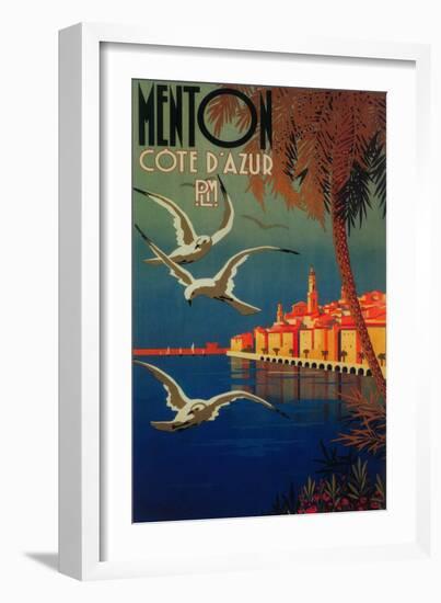 Menton, France - French Riviera Travel Poster No. 1-Lantern Press-Framed Art Print