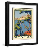 Menton, Paris - Lyon - Méditerrenée: France Railway Company, c.1920s-Roger Broders-Framed Art Print