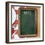 Menu Blackboard Lying on Table with Plate, Knife and Fork-Andrey_Kuzmin-Framed Photographic Print
