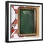 Menu Blackboard Lying on Table with Plate, Knife and Fork-Andrey_Kuzmin-Framed Photographic Print