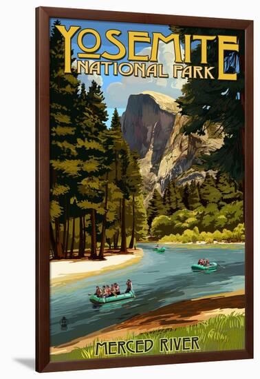 Merced River Rafting - Yosemite National Park, California-Lantern Press-Framed Art Print