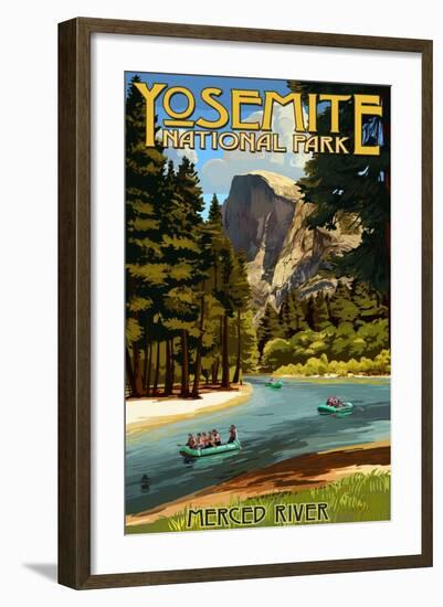 Merced River Rafting - Yosemite National Park, California-Lantern Press-Framed Art Print