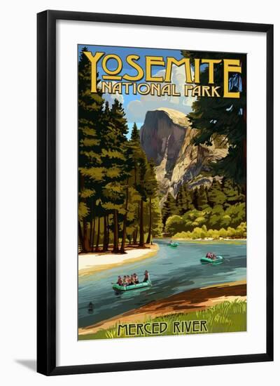 Merced River Rafting - Yosemite National Park, California-Lantern Press-Framed Art Print