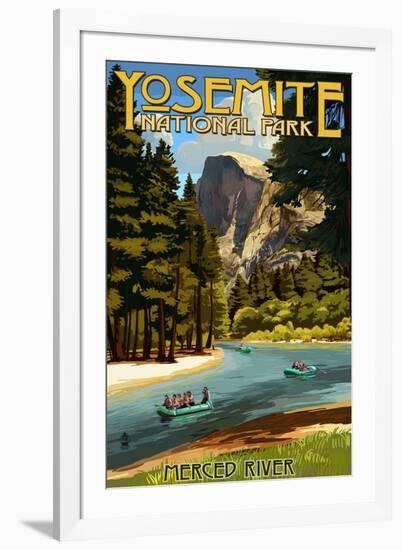 Merced River Rafting - Yosemite National Park, California-Lantern Press-Framed Art Print