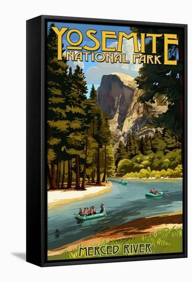 Merced River Rafting - Yosemite National Park, California-Lantern Press-Framed Stretched Canvas