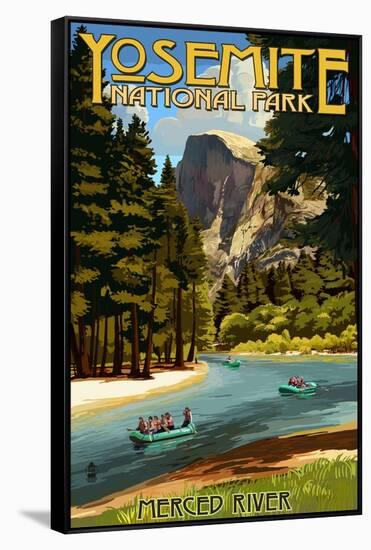 Merced River Rafting - Yosemite National Park, California-Lantern Press-Framed Stretched Canvas