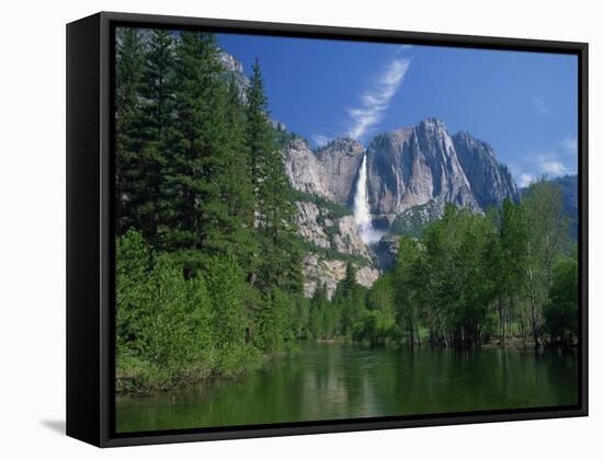 Merced River, Yosemite Falls in the Background, Yosemite National Park, California, USA-Tomlinson Ruth-Framed Stretched Canvas