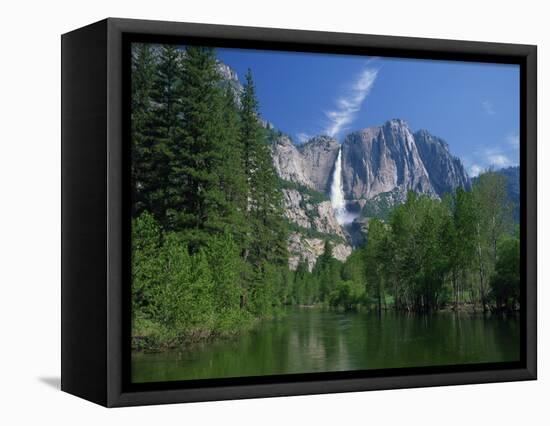 Merced River, Yosemite Falls in the Background, Yosemite National Park, California, USA-Tomlinson Ruth-Framed Stretched Canvas