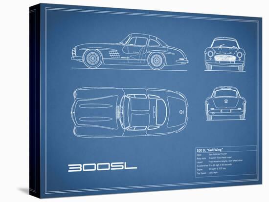 Mercedes 300SL Gullwing-Blue-Mark Rogan-Stretched Canvas