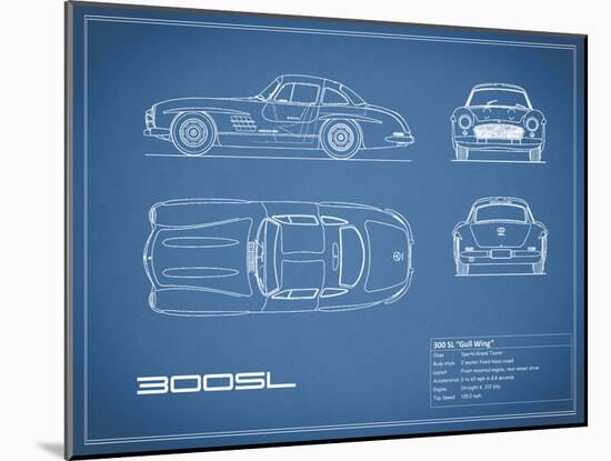 Mercedes 300SL Gullwing-Blue-Mark Rogan-Mounted Art Print