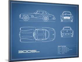 Mercedes 300SL Gullwing-Blue-Mark Rogan-Mounted Art Print