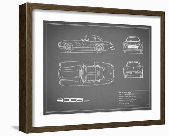 Mercedes 300SL Gullwing-Grey-Mark Rogan-Framed Art Print