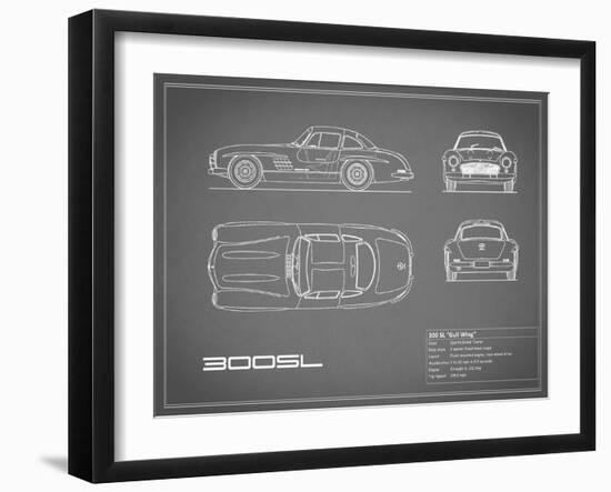 Mercedes 300SL Gullwing-Grey-Mark Rogan-Framed Art Print