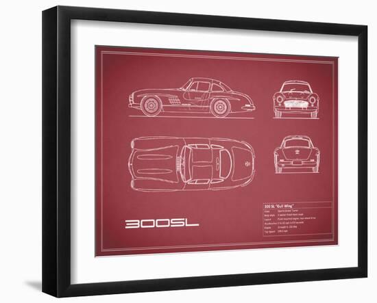 Mercedes 300SL Gullwing-Maroon-Mark Rogan-Framed Art Print