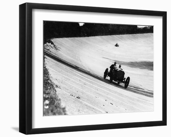 Mercedes on the Banking Near Members' Bridge, Brooklands, Surrey, 1920-null-Framed Photographic Print