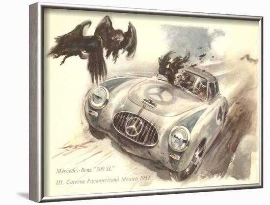 Mercedes Sportscar with Vultures-null-Framed Art Print