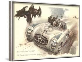 Mercedes Sportscar with Vultures-null-Framed Art Print