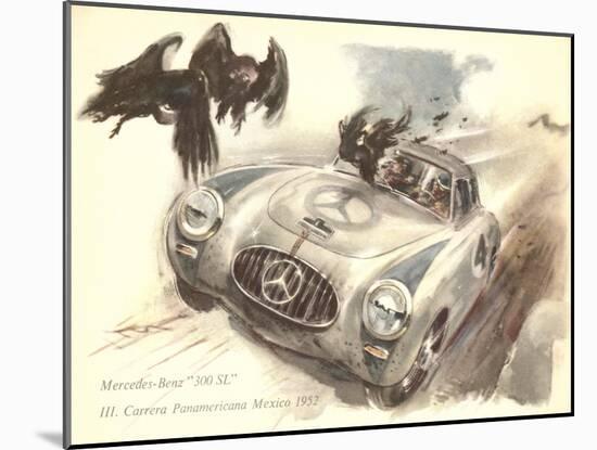 Mercedes Sportscar with Vultures-null-Mounted Art Print