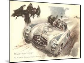 Mercedes Sportscar with Vultures-null-Mounted Art Print